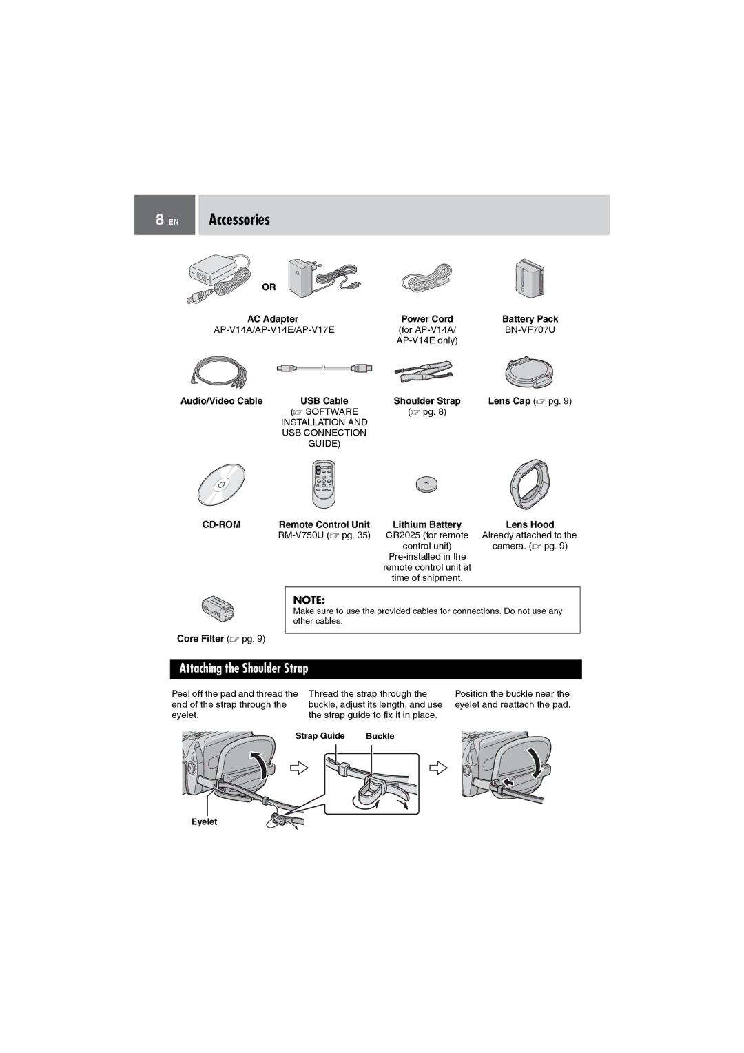 JVC GZ-MG505AH, GZ-MG505AG, GZ-MG505AA, GZ-MG505AS manual EN Accessories, Attaching the Shoulder Strap, Cd-Rom 