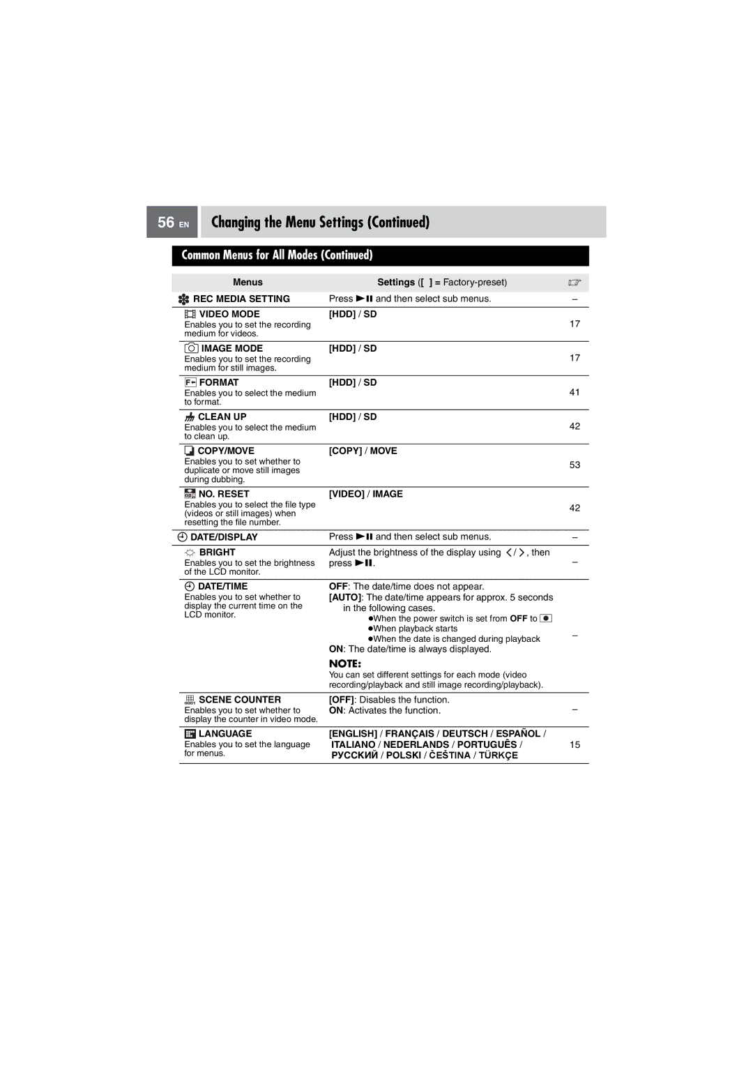 JVC GZ-MG505EK manual EN Changing the Menu Settings 