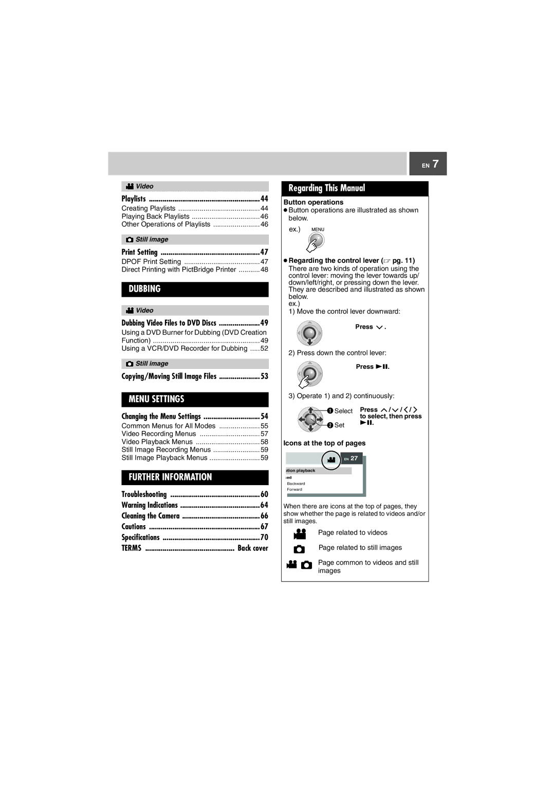 JVC GZ-MG505EK manual Regarding This Manual, Button operations, Icons at the top of pages 