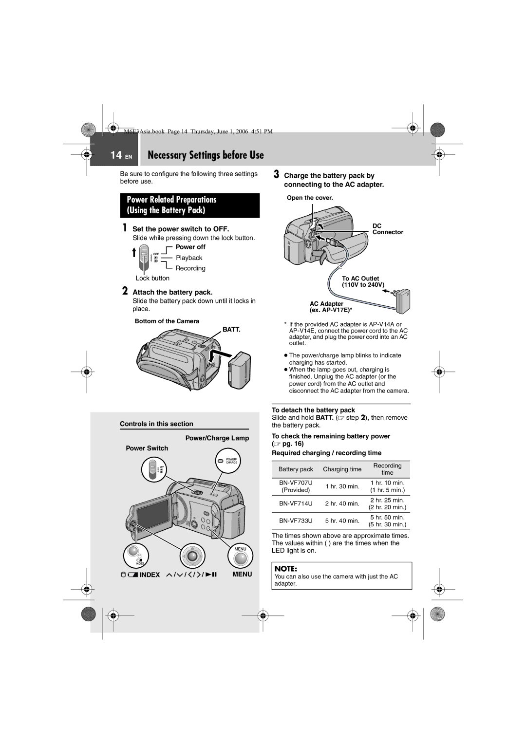 JVC GZ-MG57AG/AH/AS manual Power Related Preparations, Using the Battery Pack, Charge the battery pack by 