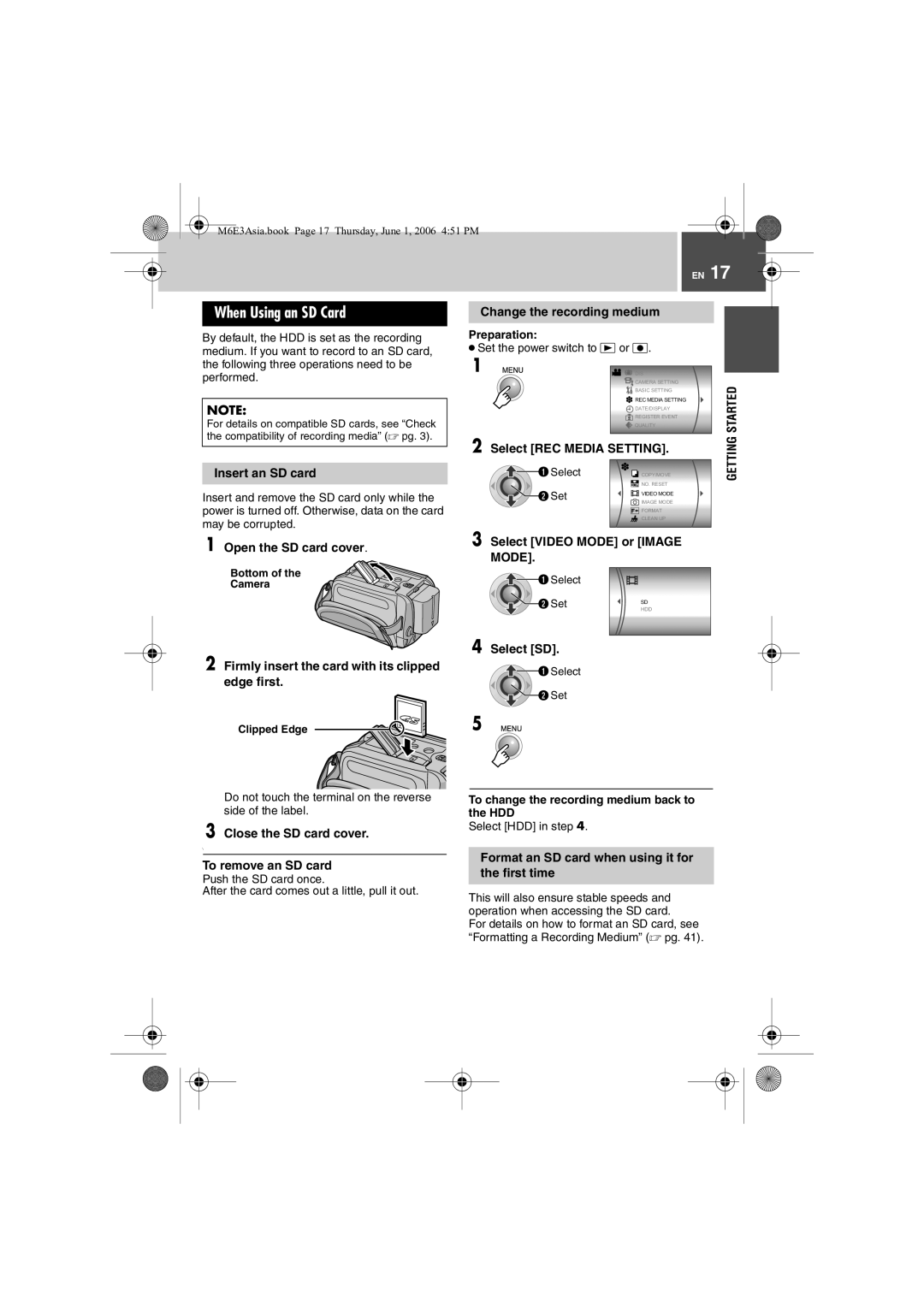 JVC GZ-MG57AG/AH/AS manual When Using an SD Card 