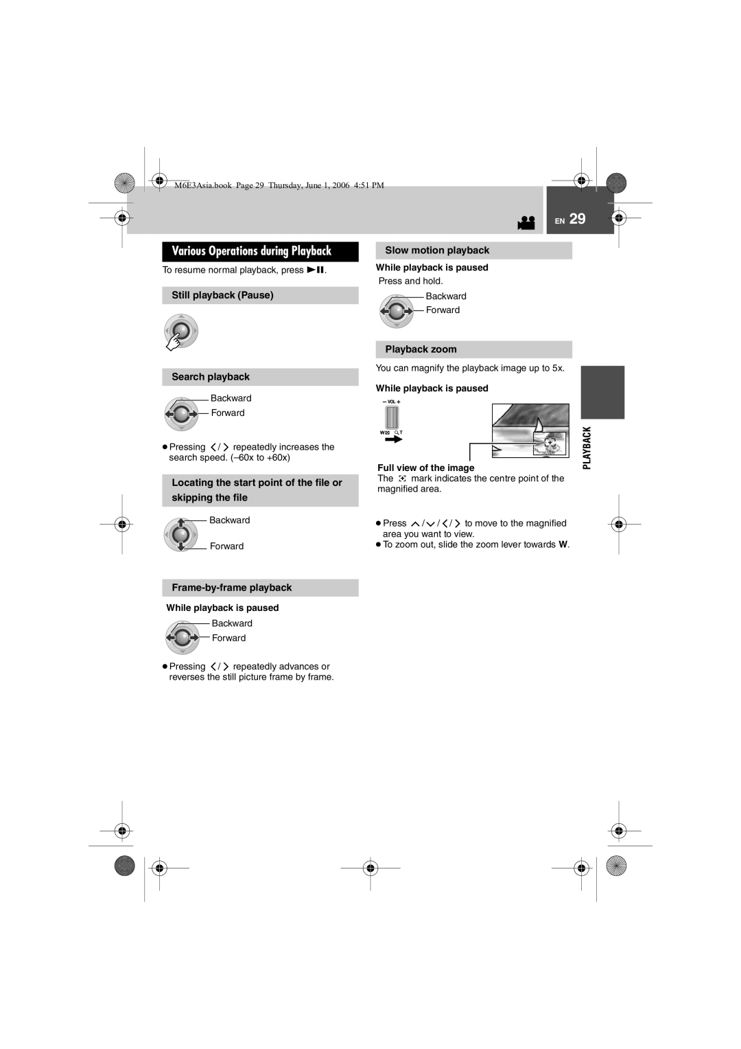 JVC GZ-MG57AG/AH/AS manual Still playback Pause Search playback, Locating the start point of the file or Skipping the file 