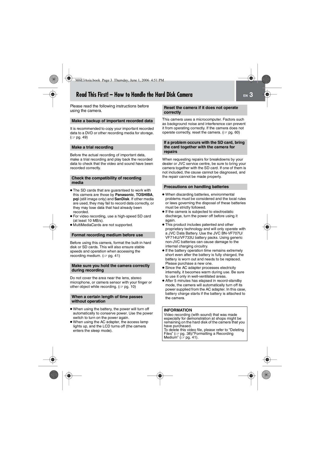 JVC GZ-MG57AG/AH/AS manual Information 