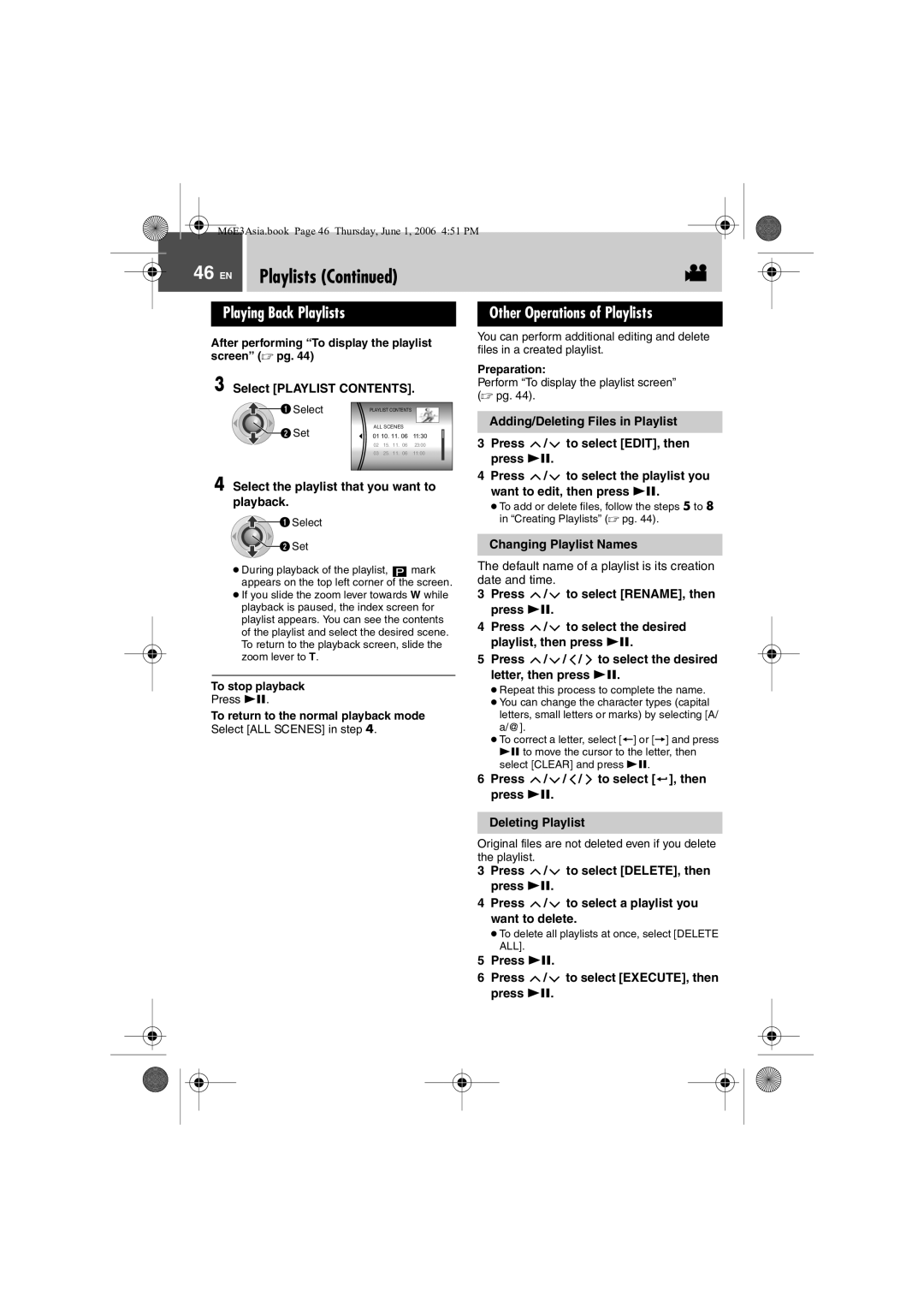 JVC GZ-MG57AG/AH/AS manual Playing Back Playlists, Other Operations of Playlists 