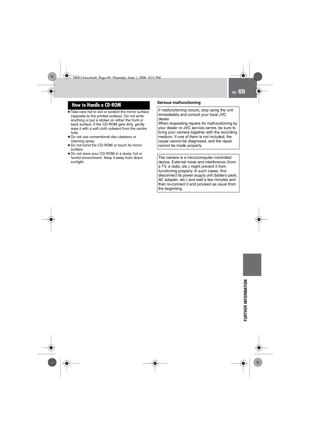 JVC GZ-MG57AG/AH/AS manual How to Handle a CD-ROM, Serious malfunctioning 