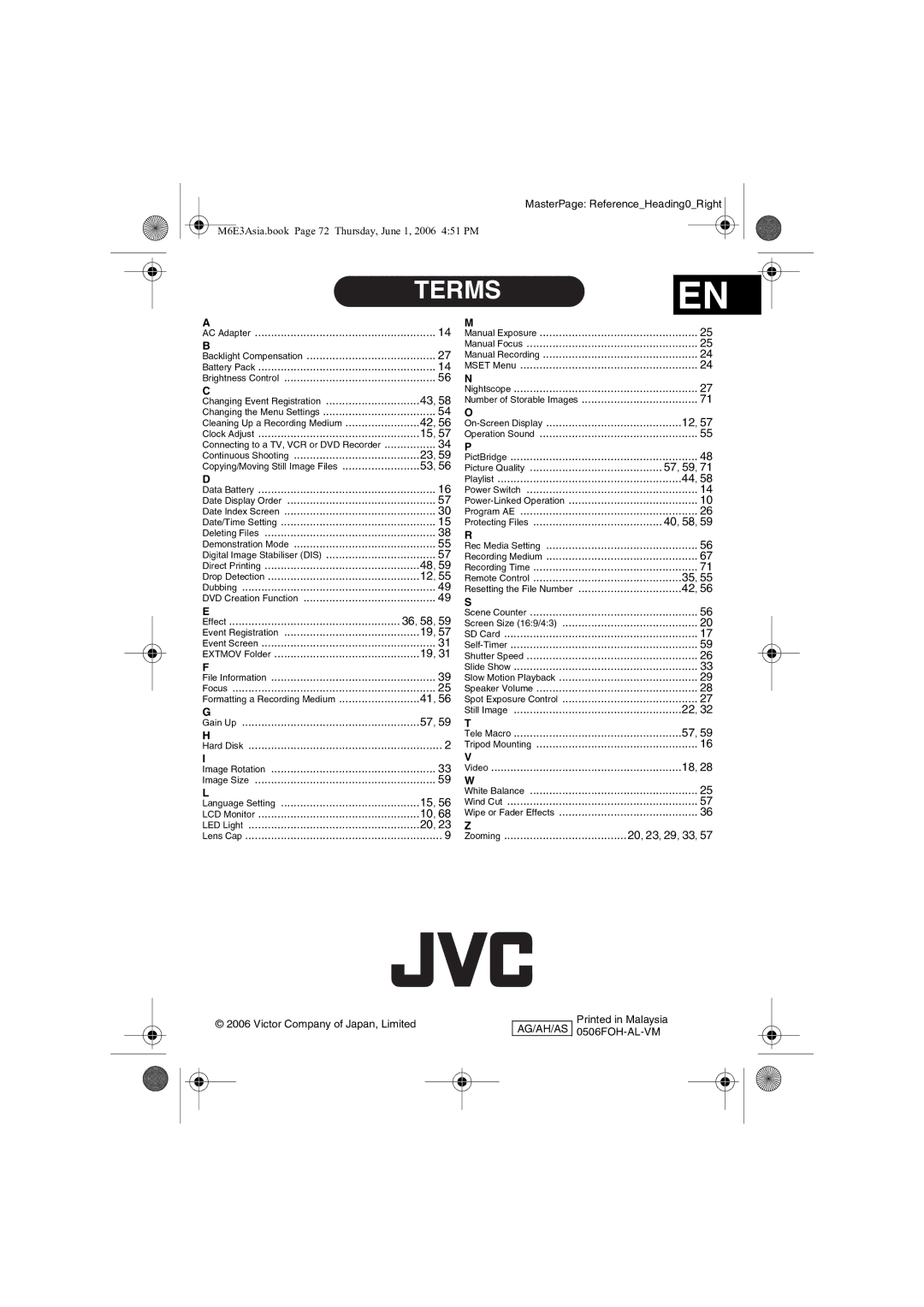 JVC GZ-MG57AG/AH/AS manual 57, 59, 40, 58 