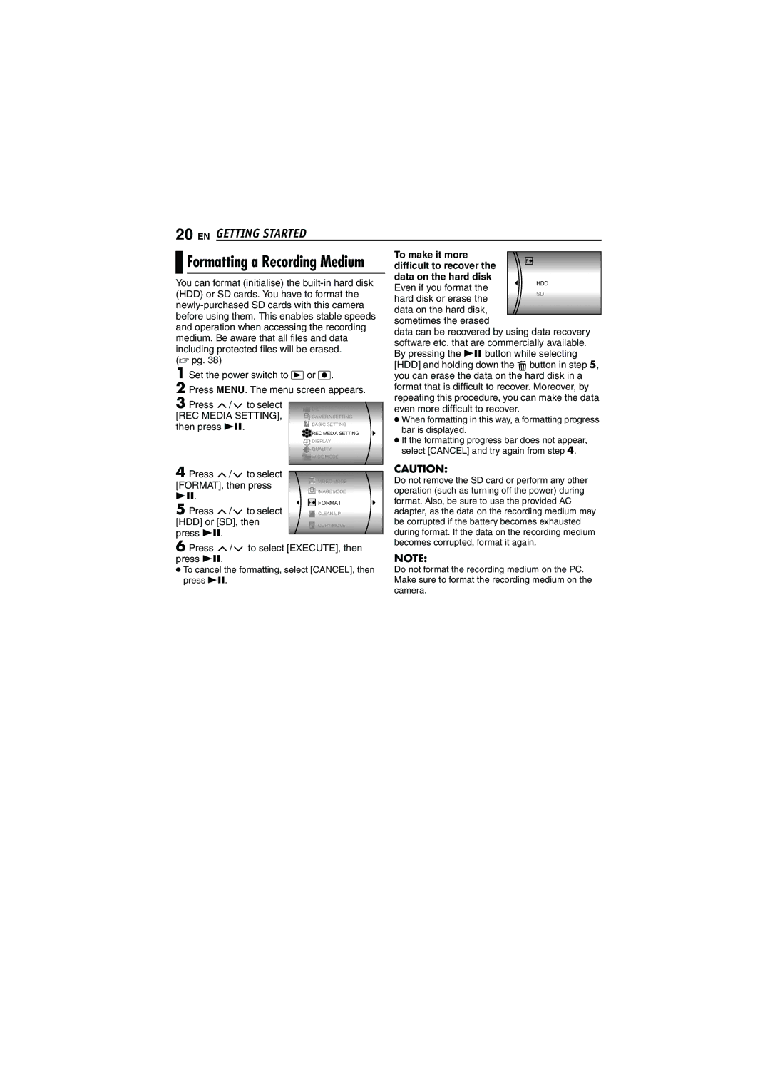 JVC GZ-MG70AS, GZ-MG70AA manual Formatting a Recording Medium, To make it more Difficult to recover Data on the hard disk 