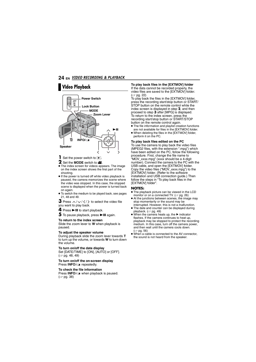 JVC LYT1496-001A, GZ-MG70AS, GZ-MG70AA, GZ-MG70AH, GZ-MG70AG manual Video Playback 