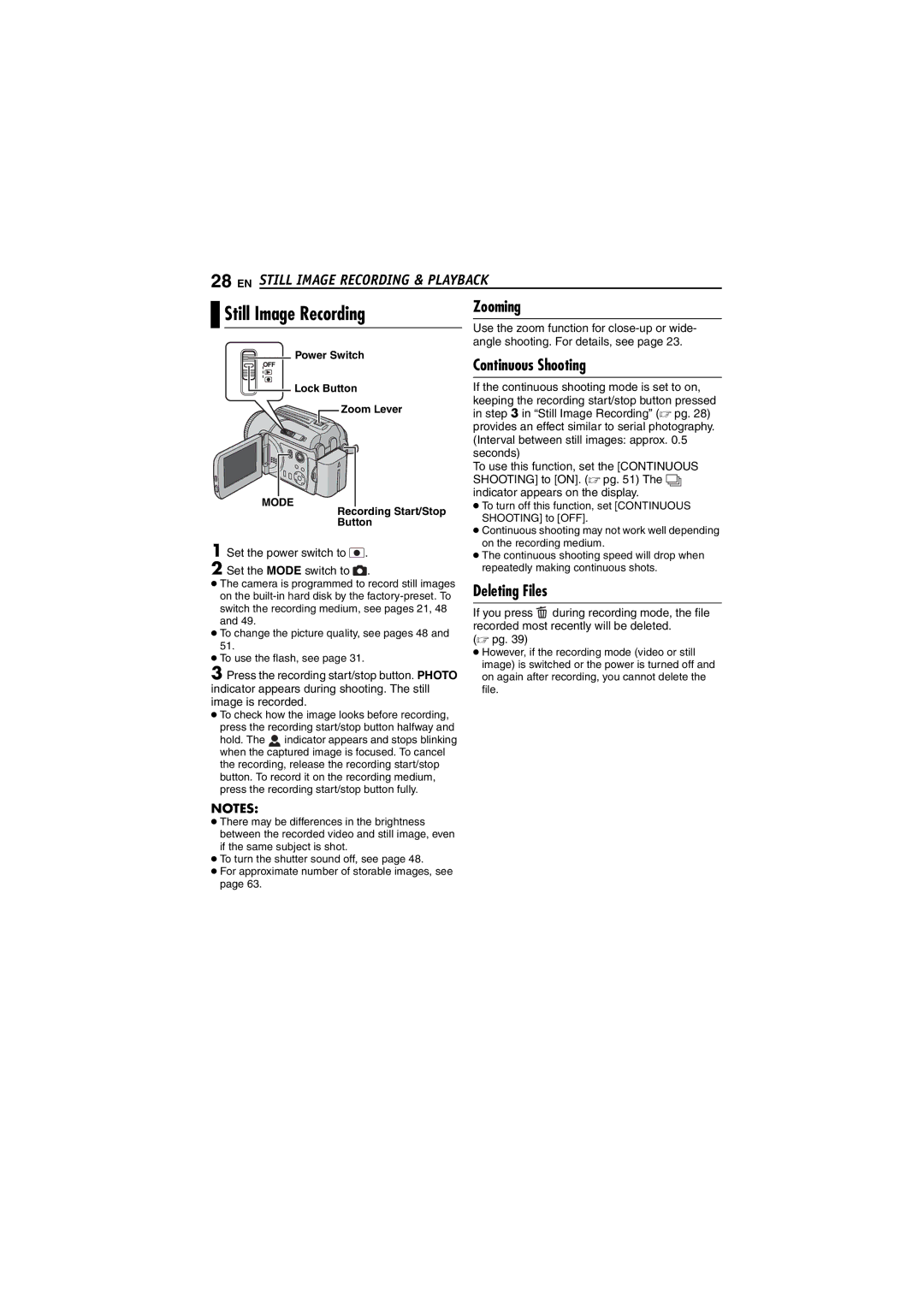 JVC GZ-MG70AG, GZ-MG70AS, GZ-MG70AA, GZ-MG70AH, LYT1496-001A manual Still Image Recording, Continuous Shooting 