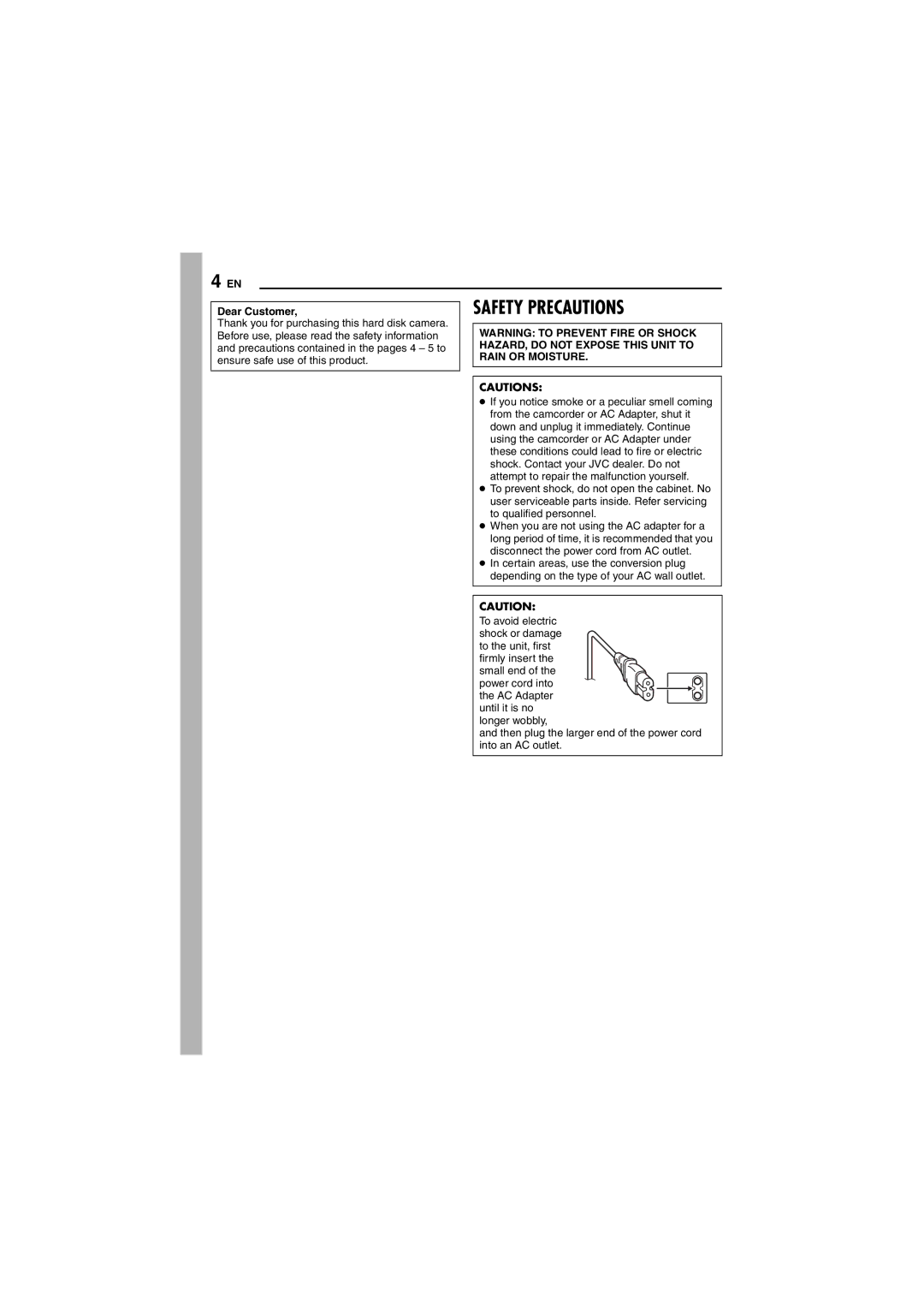 JVC LYT1496-001A, GZ-MG70AS, GZ-MG70AA, GZ-MG70AH, GZ-MG70AG manual Safety Precautions 