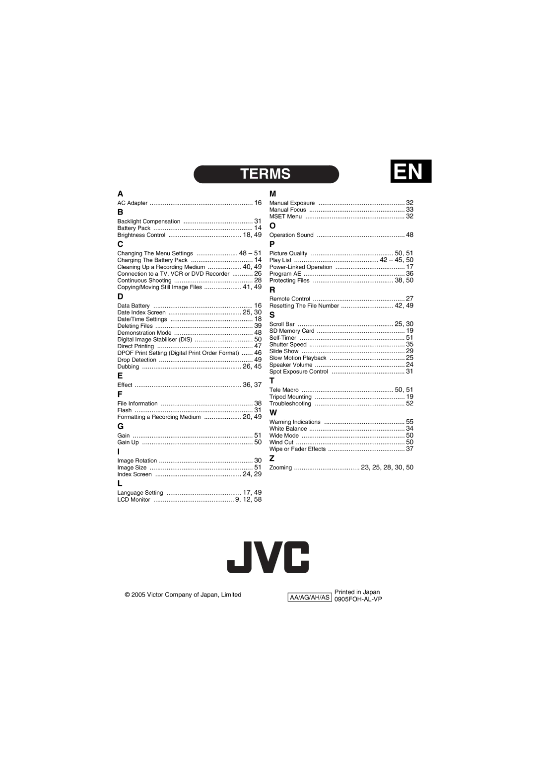 JVC LYT1496-001A, GZ-MG70AS, GZ-MG70AA, GZ-MG70AH, GZ-MG70AG manual Terms, 42 45 