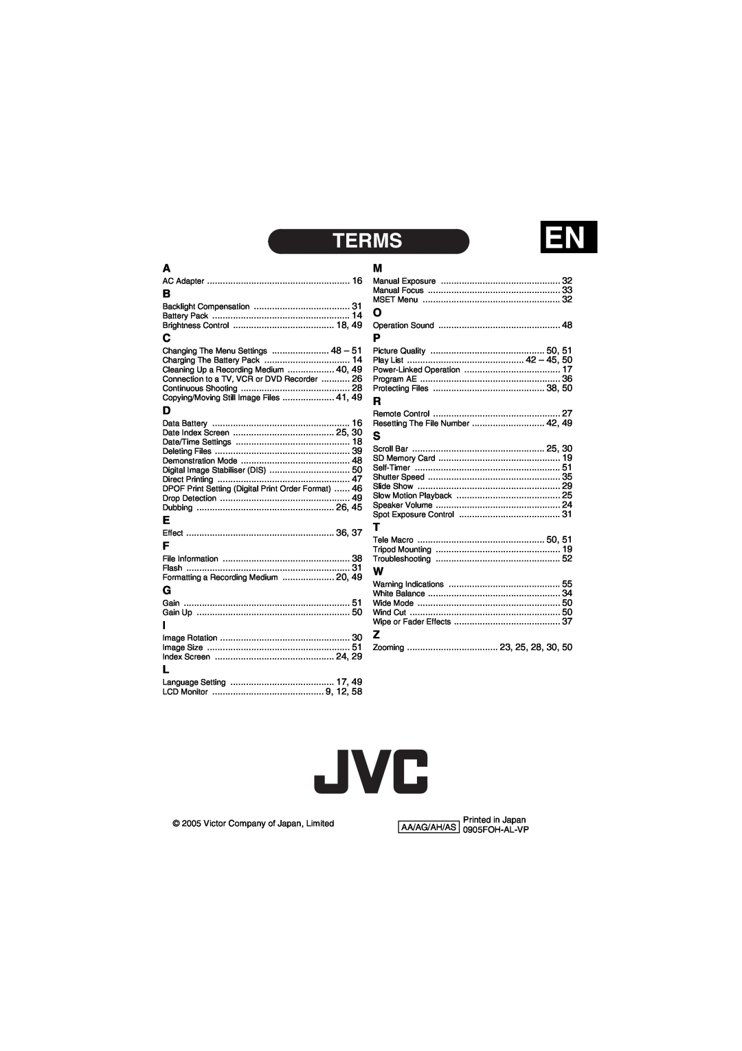 JVC LYT1496-001A, GZ-MG70AS, GZ-MG70AA, GZ-MG70AH, GZ-MG70AG manual Terms 