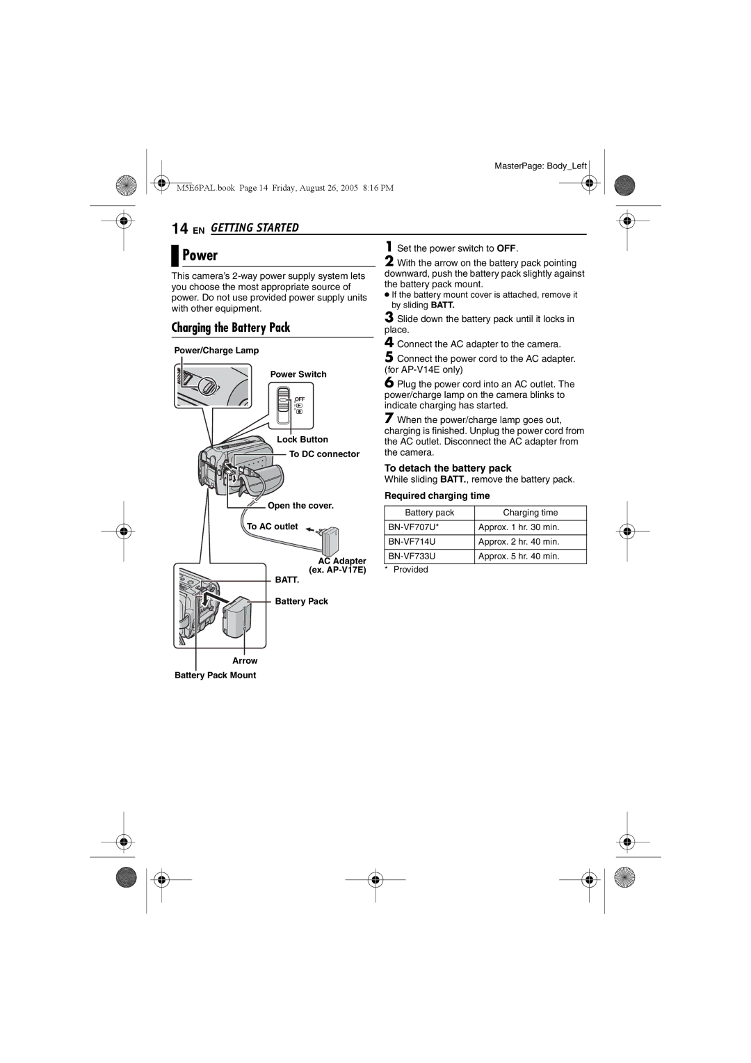 JVC GZ-MG70EK manual Power, Charging the Battery Pack, Required charging time 