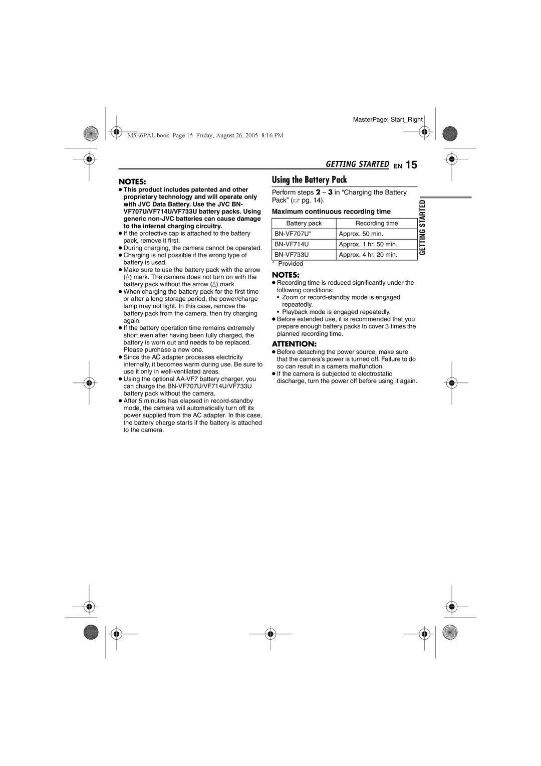 JVC GZ-MG70EK manual Using the Battery Pack, Perform steps 2 3 in Charging the Battery Pack  pg 