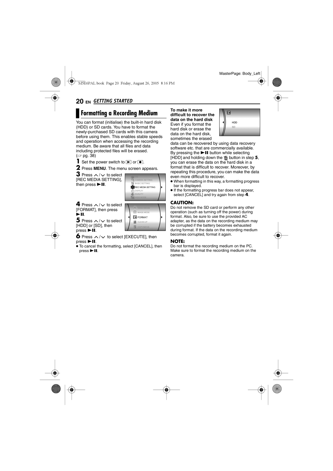 JVC GZ-MG70EK manual Formatting a Recording Medium, To make it more Difficult to recover Data on the hard disk 