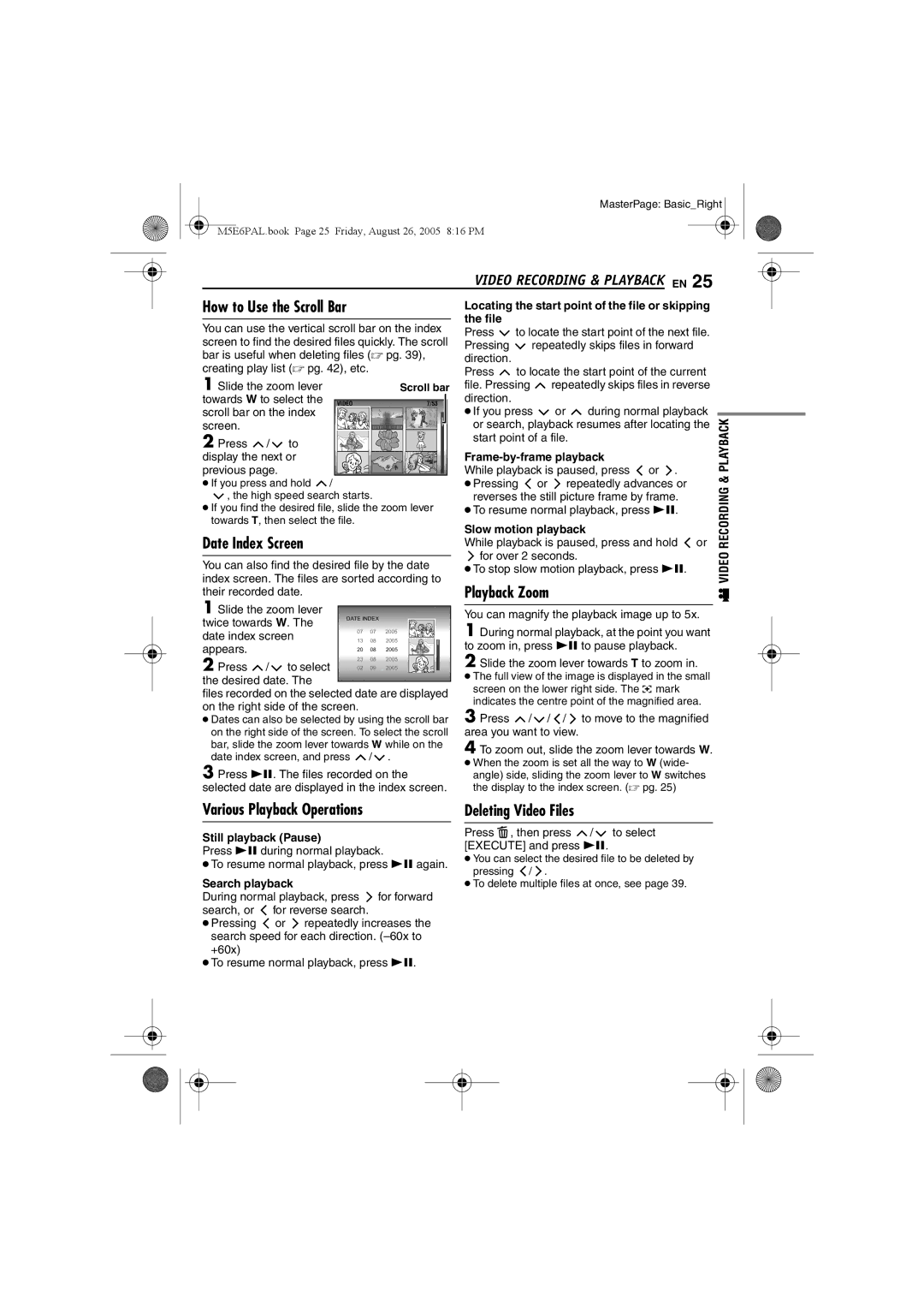 JVC GZ-MG70EK manual Video Recording & Playback EN 