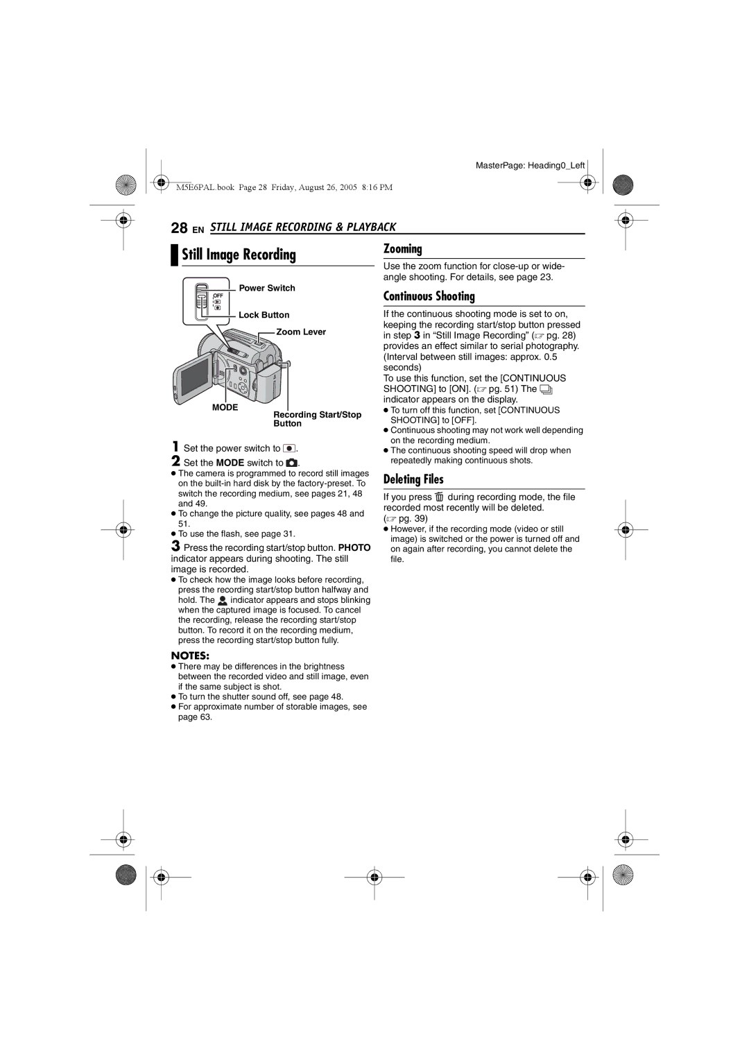 JVC GZ-MG70EK manual EN Still Image Recording & Playback, Continuous Shooting, Recording Start/Stop Button 