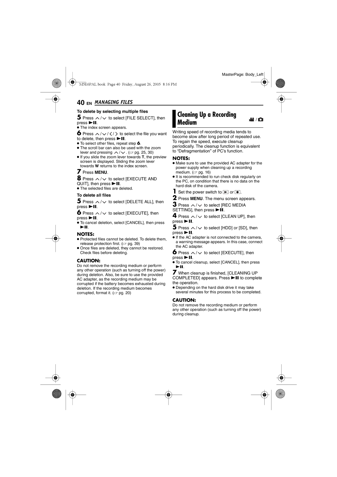 JVC GZ-MG70EK manual Medium, Cleaning Up a Recording, To delete by selecting multiple files, To delete all files 