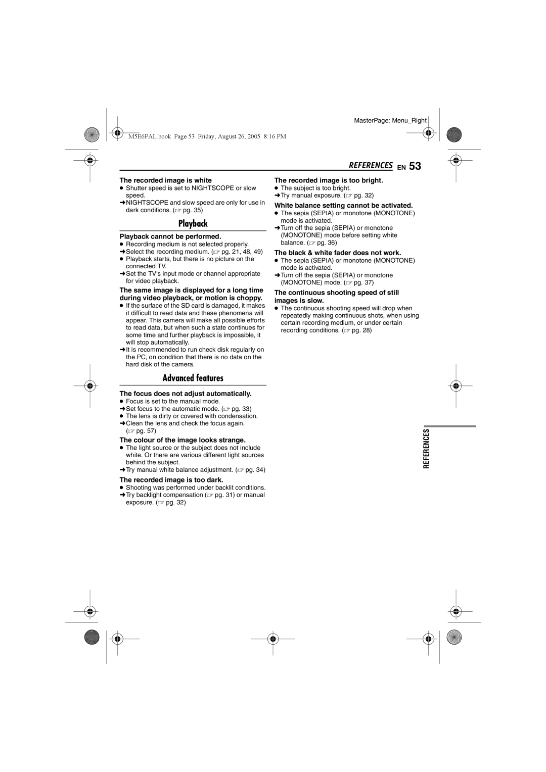 JVC GZ-MG70EK manual References EN, Playback, Advanced features 