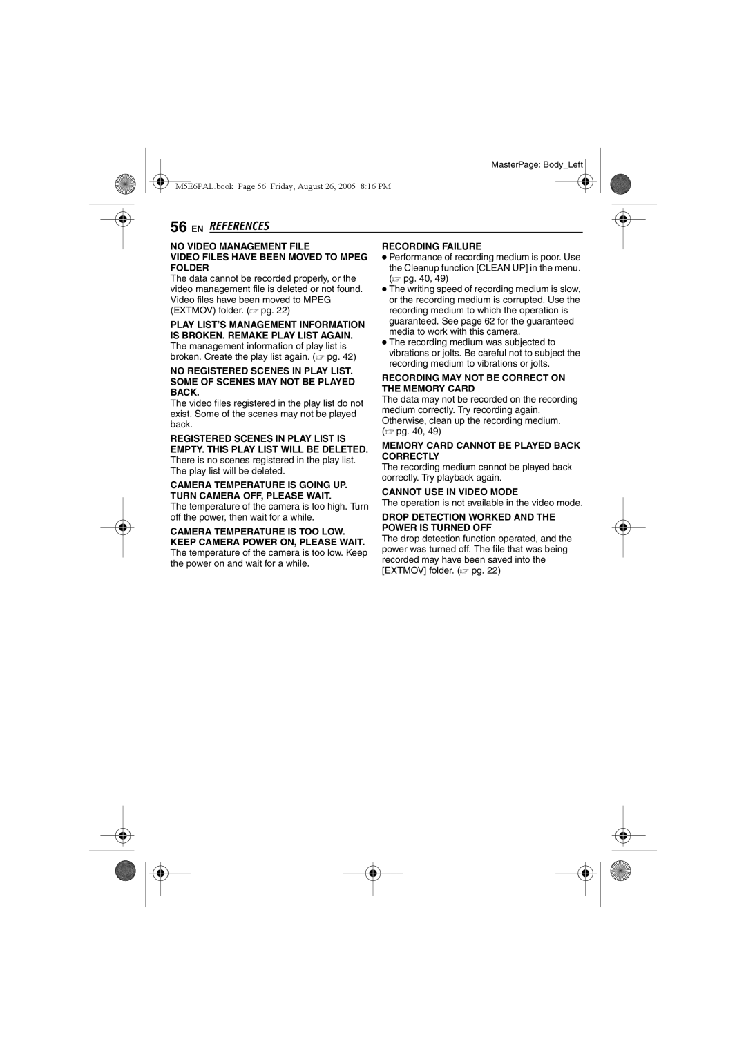 JVC GZ-MG70EK manual Recording Failure, Operation is not available in the video mode 