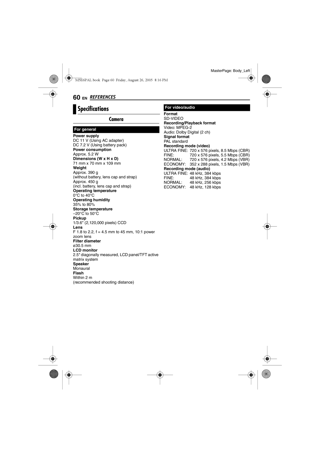 JVC GZ-MG70EK manual Specifications, Camera 