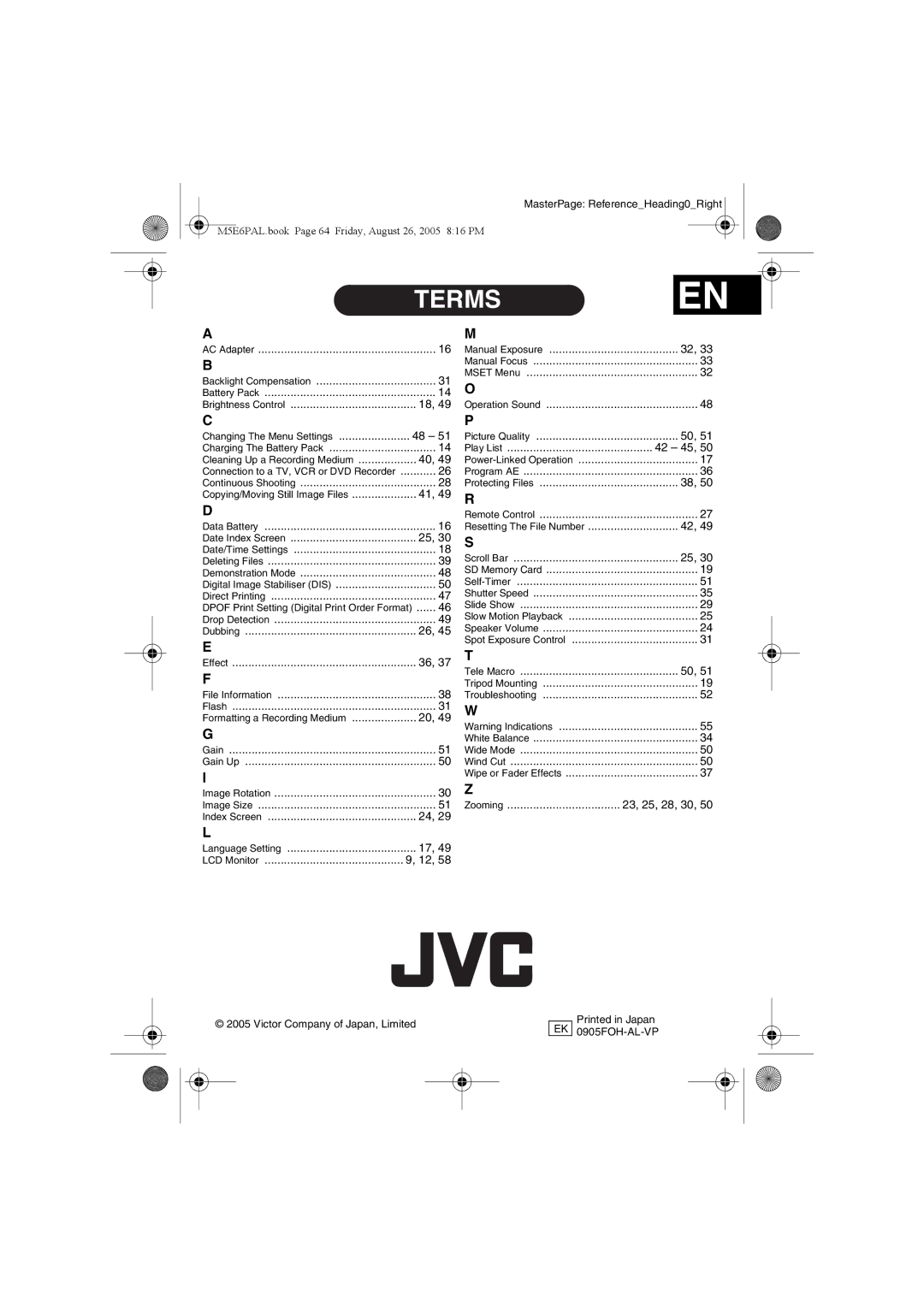 JVC GZ-MG70EK manual Terms, 42 45 