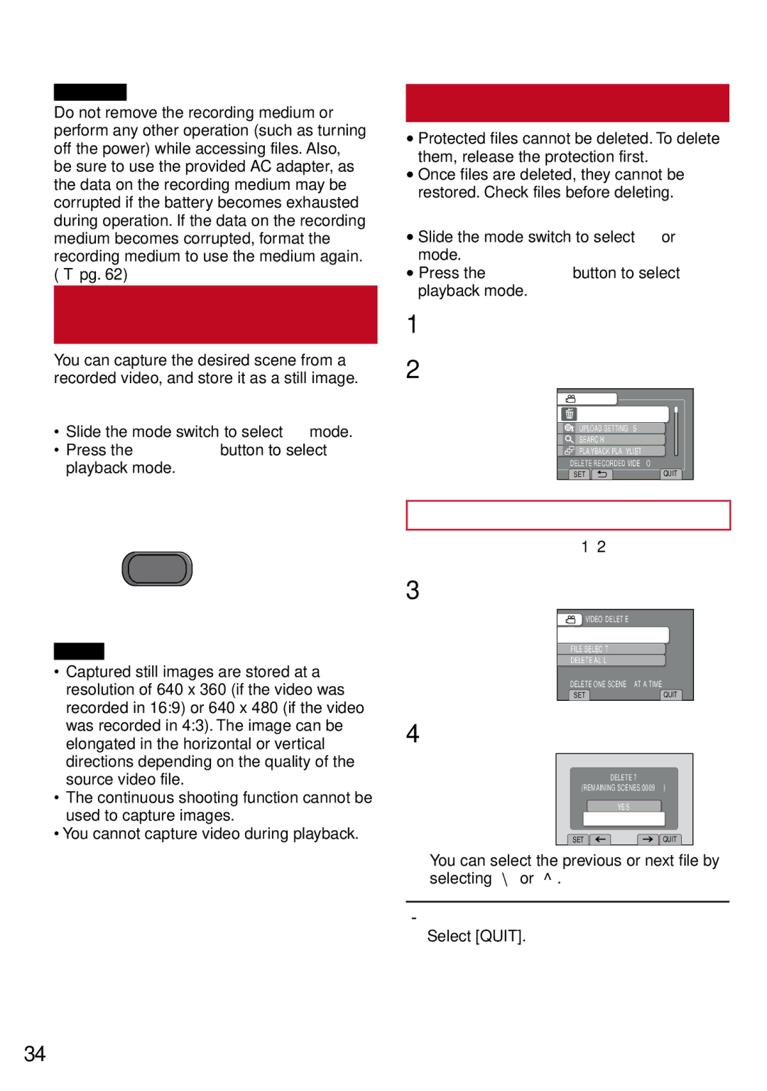 JVC GZ-MS130BU manual Managing Files, Capture a Still Image from a Video, Deleting Files 