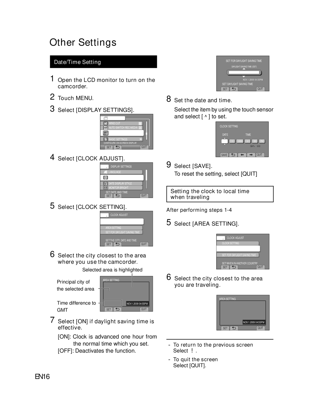 JVC GZ-MS130U instruction manual Other Settings, EN16, Date/Time Setting 