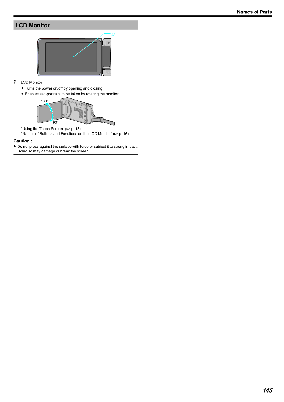 JVC GZ-V500 manual LCD Monitor, 145 