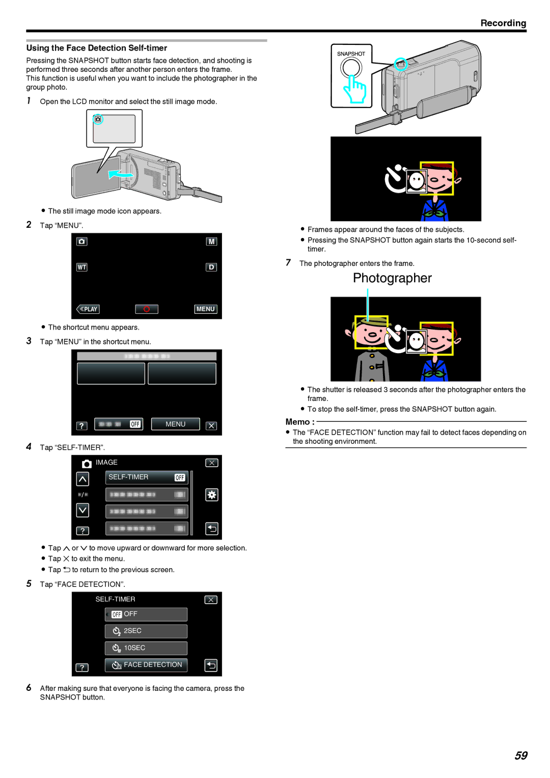 JVC GZ-V500 manual Photographer, Using the Face Detection Self-timer 