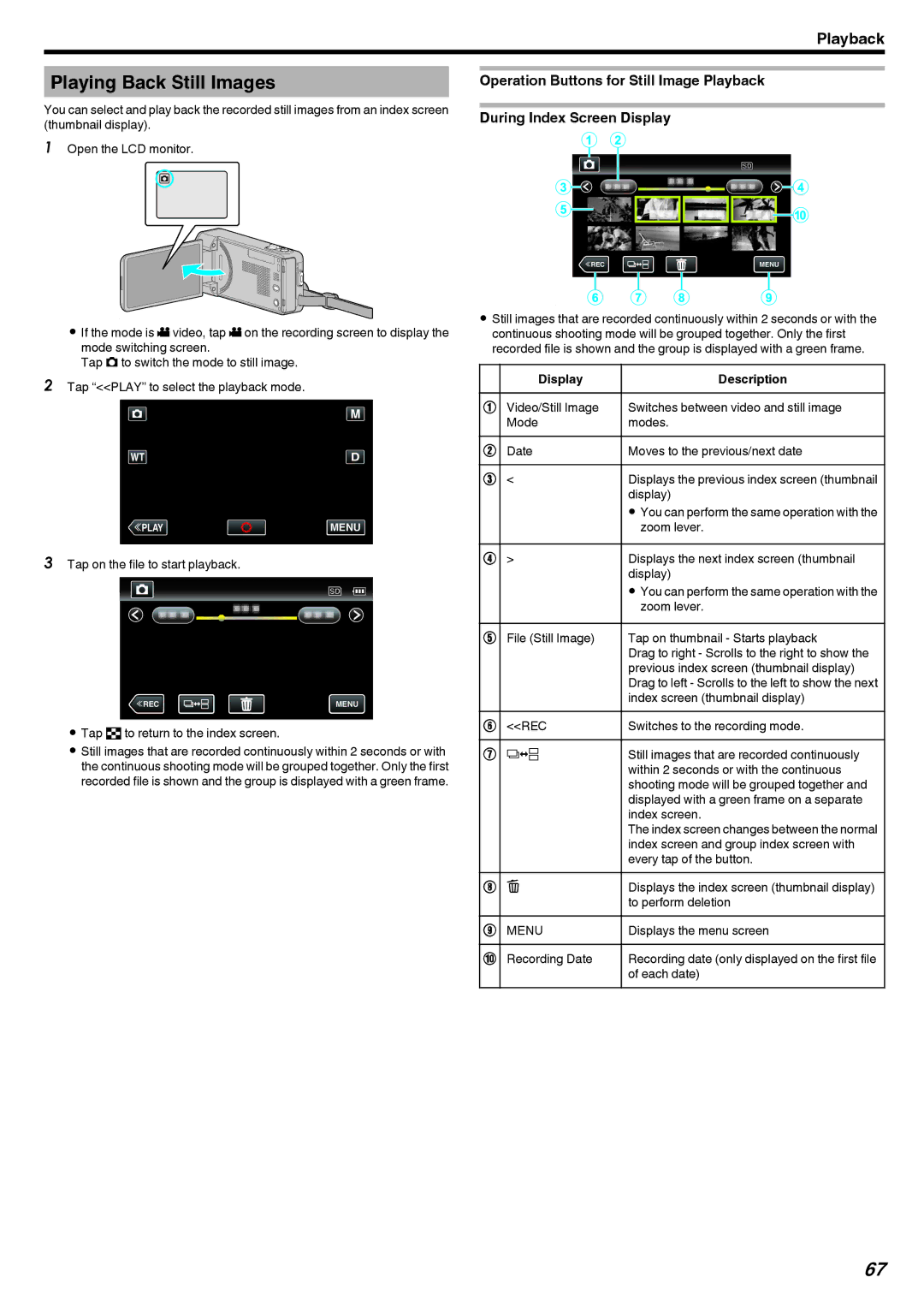 JVC GZ-V500 manual Playing Back Still Images 