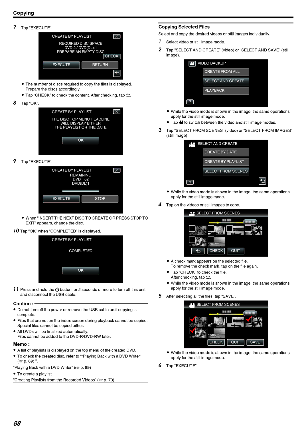 JVC GZ-V500 manual Copying Selected Files 