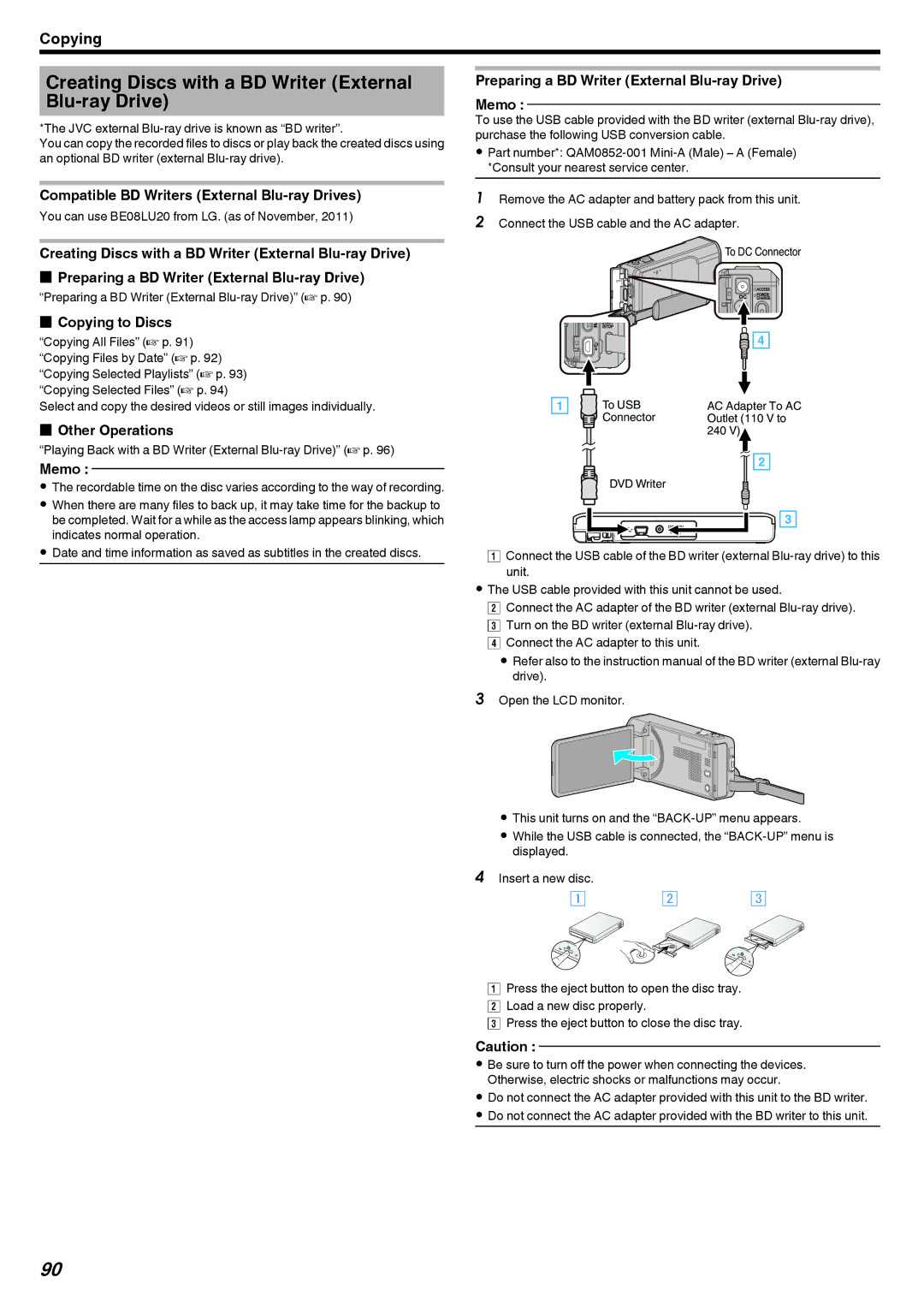 JVC GZ-V500 manual Creating Discs with a BD Writer External Blu-ray Drive, Compatible BD Writers External Blu-ray Drives 