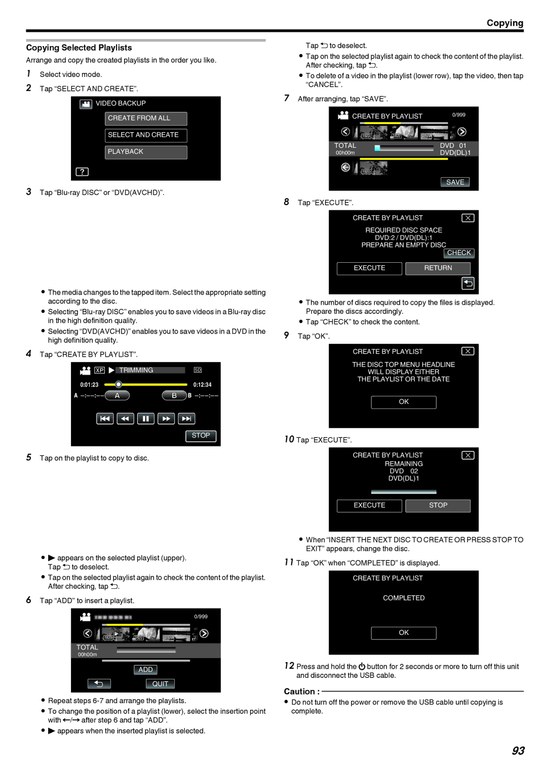 JVC GZ-V500 manual Copying Selected Playlists 