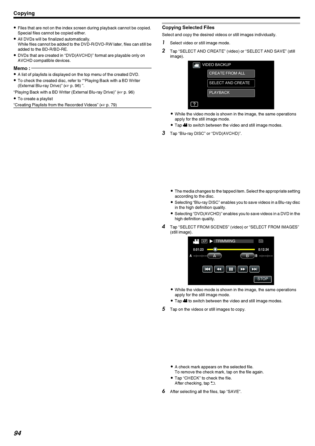 JVC GZ-V500 manual Copying Selected Files 