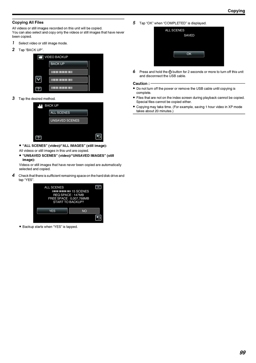 JVC GZ-V500 manual Video Backup Back UP 