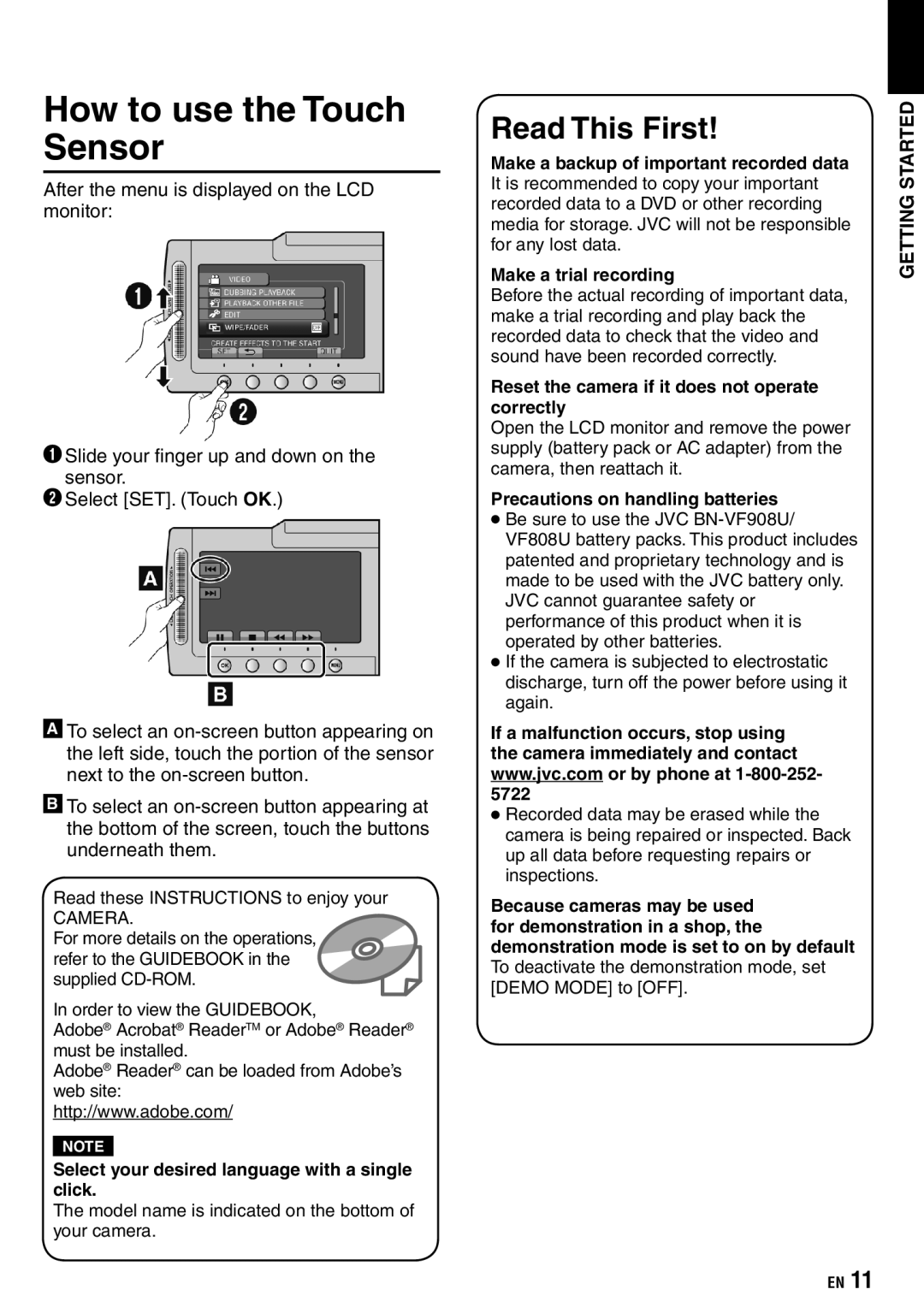 JVC GZ-X900 manual How to use the Touch Sensor, Select your desired language with a single click 