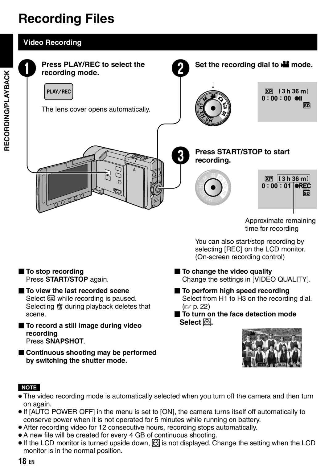 JVC GZ-X900 manual Recording Files, Video Recording, Press PLAY/REC to select, Recording mode 