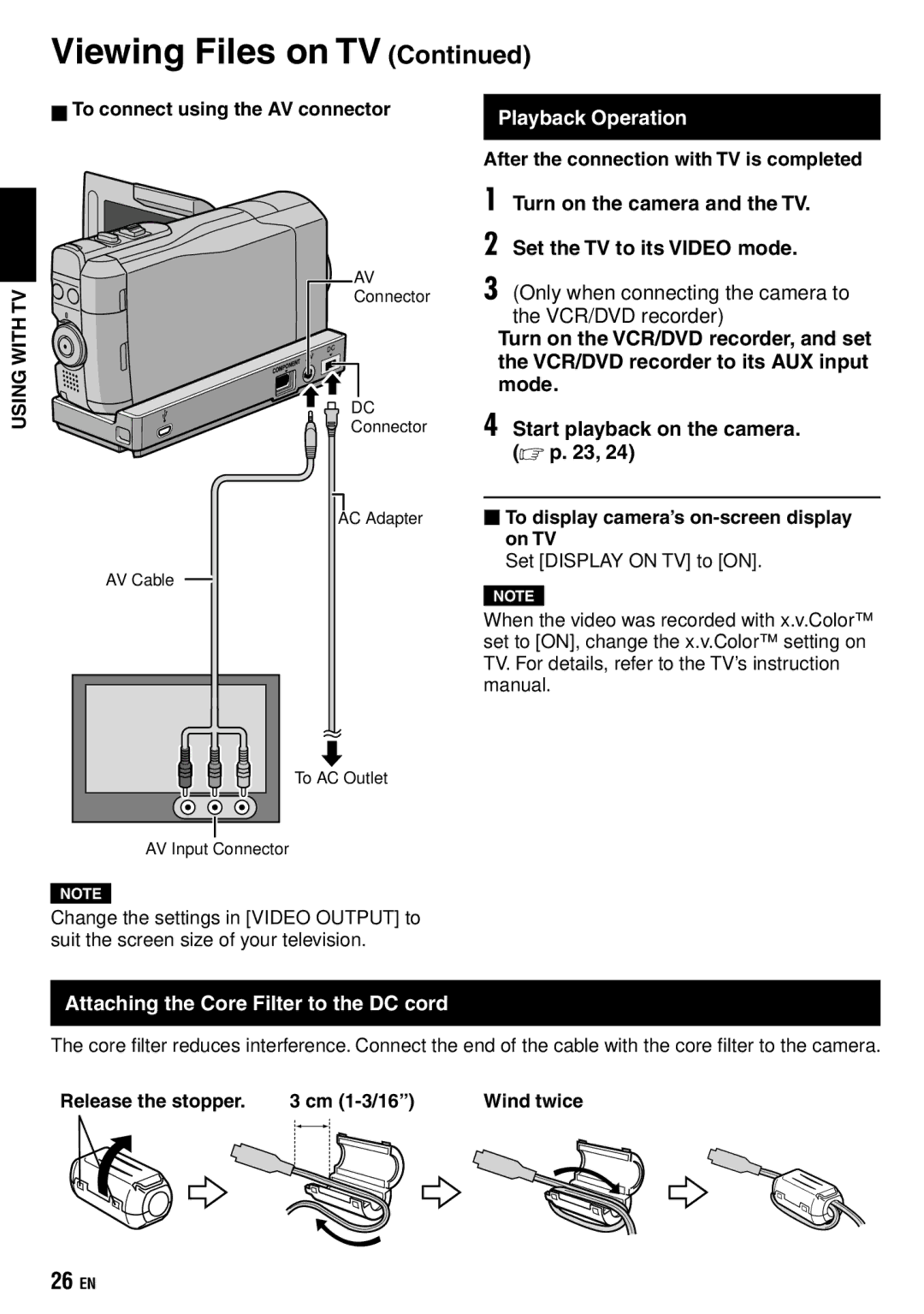 JVC GZ-X900 manual Playback Operation, Turn on the camera and the TV Set the TV to its Video mode 