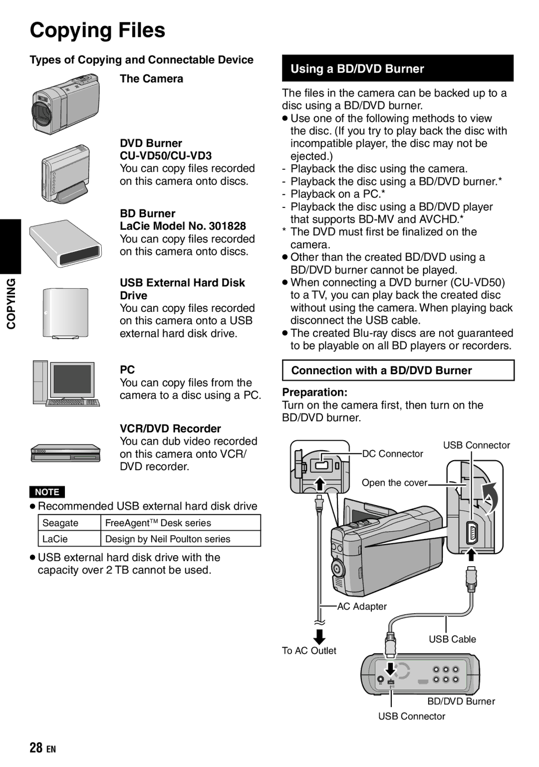 JVC GZ-X900 manual Copying Files, Using a BD/DVD Burner 