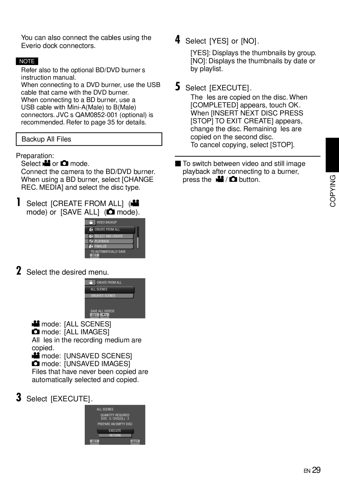 JVC GZ-X900 manual Select Execute Select YES or no 