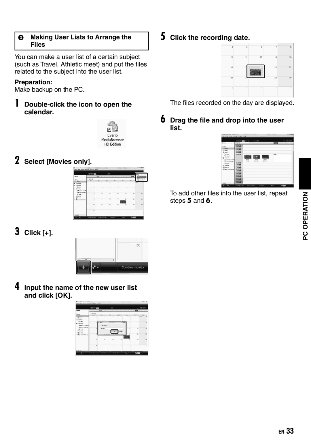 JVC GZ-X900 manual Drag the file and drop into the user list, Making User Lists to Arrange the Files 