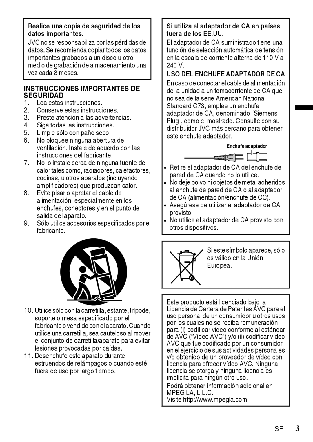 JVC GZR10AUS, GZR10BUS, GZR10RUS manual Realice una copia de seguridad de los datos importantes 