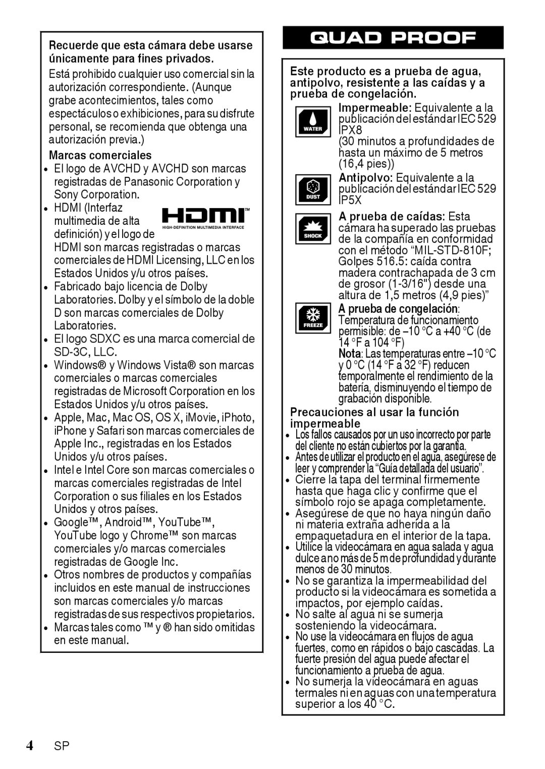 JVC GZR10BUS, GZR10RUS, GZR10AUS Marcas comerciales, Marcas tales como y han sido omitidas en este manual 