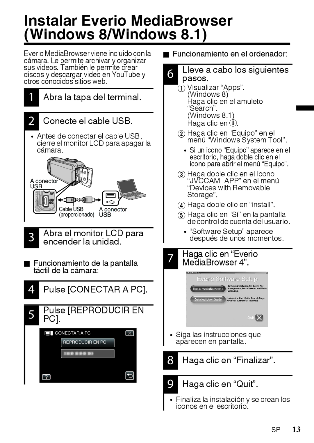 JVC GZR10BUS, GZR10RUS, GZR10AUS manual Instalar Everio MediaBrowser Windows 8/Windows 