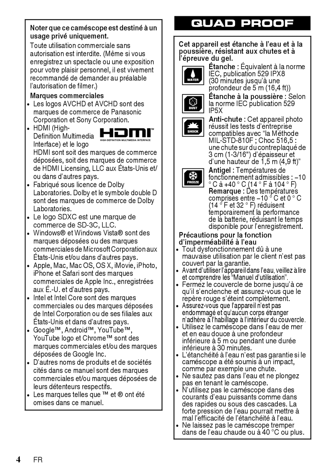 JVC GZR10AUS, GZR10BUS, GZR10RUS manual Marques commerciales, Les marques telles que et ont été omises dans ce manuel 