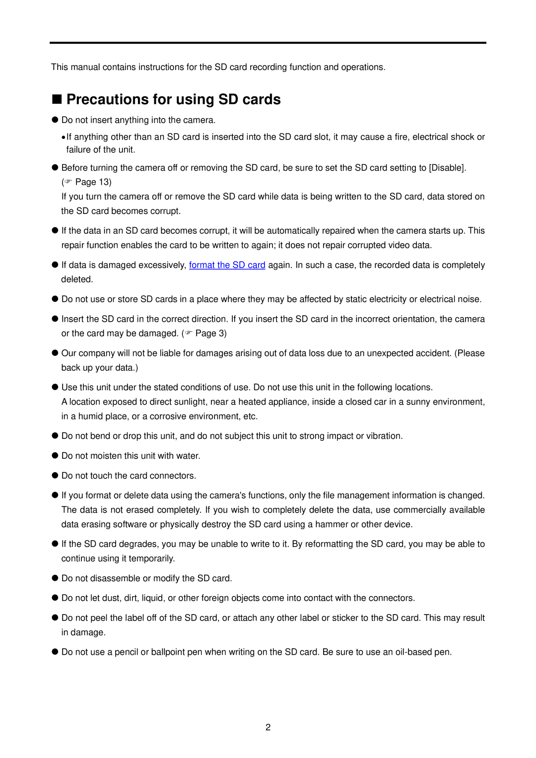 JVC H57U, VN-H37U operation manual „ Precautions for using SD cards 