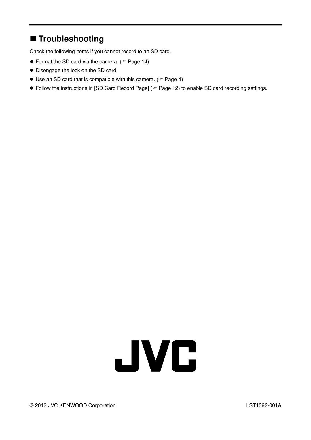 JVC H57U, VN-H37U operation manual „ Troubleshooting 