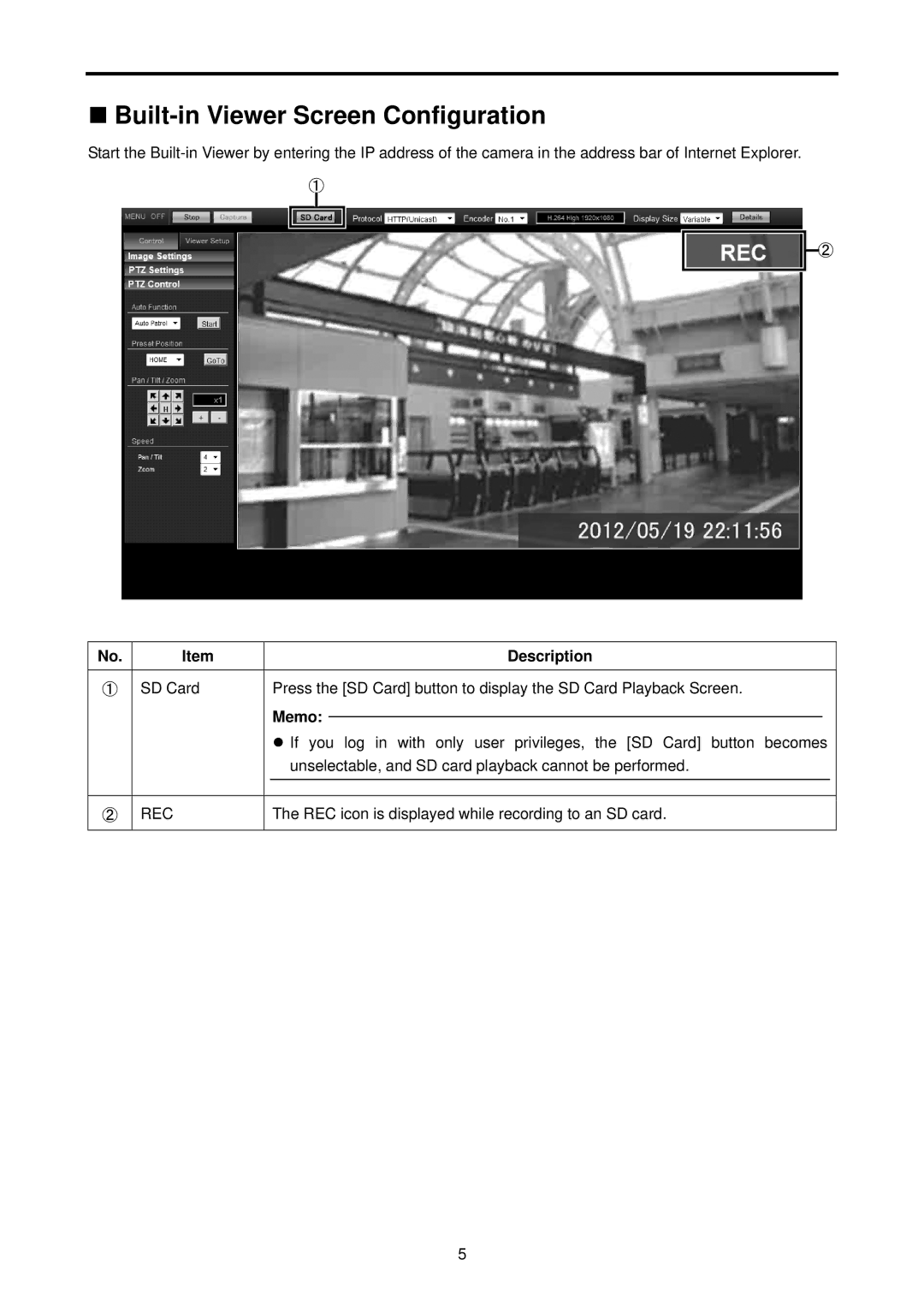 JVC VN-H37U, H57U operation manual „ Built-in Viewer Screen Configuration, Description 