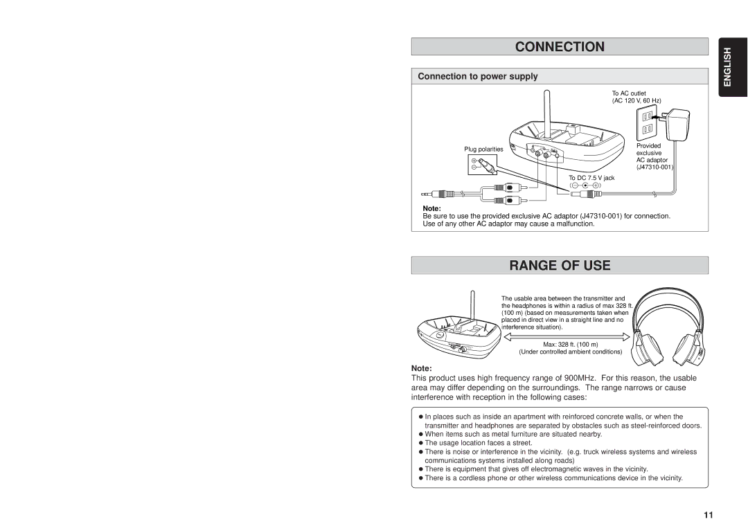 JVC HA-W1000RF-J/C manual Range of USE, Connection to power supply 